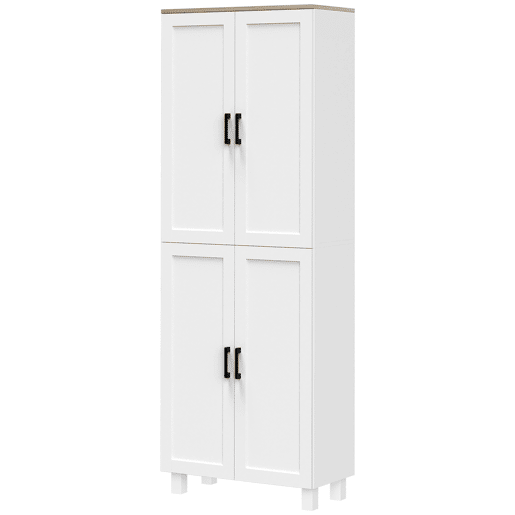 Armário de cozinha multifuncional com 4 portas e prateleiras ajustáveis, 60x30x171 cm, branco Armário de cozinha multifuncional com 4 portas e prateleiras ajustáveis, 60x30x171 cm, branco