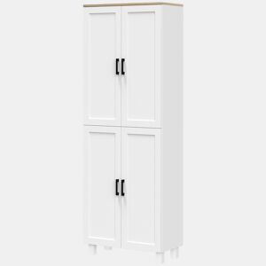 Armário de cozinha multifuncional com 4 portas e prateleiras ajustáveis, 60x30x171 cm, branco