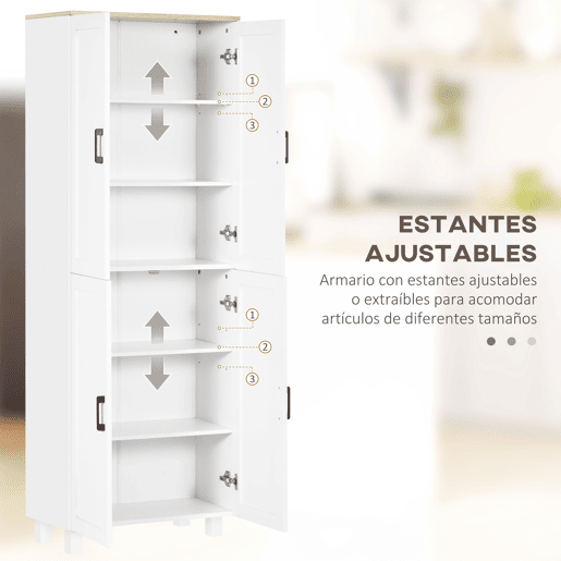Armário de cozinha multifuncional com 4 portas e prateleiras ajustáveis, 60x30x171 cm, branco Armário de cozinha multifuncional com 4 portas e prateleiras ajustáveis, 60x30x171 cm, branco