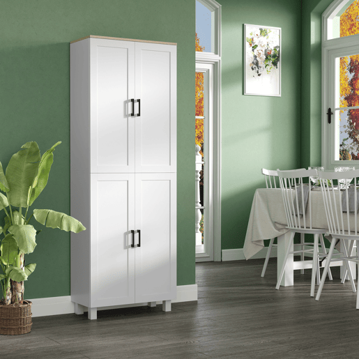 Armário de cozinha multifuncional com 4 portas e prateleiras ajustáveis, 60x30x171 cm, branco Armário de cozinha multifuncional com 4 portas e prateleiras ajustáveis, 60x30x171 cm, branco