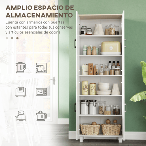 Armário de cozinha multifuncional com 4 portas e prateleiras ajustáveis, 60x30x171 cm, branco Armário de cozinha multifuncional com 4 portas e prateleiras ajustáveis, 60x30x171 cm, branco