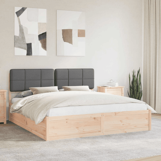 Estrutura de Cama de casal moderno com Cabeceira Estofada Cinza Escuro Estrutura de Cama de casal moderno com Cabeceira Estofada Cinza Escuro