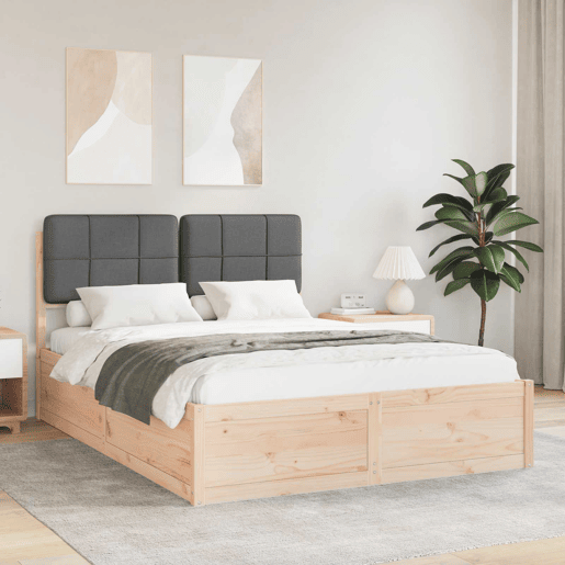 Estrutura de Cama de casal moderno com Cabeceira Estofada Cinza Escuro Estrutura de Cama de casal moderno com Cabeceira Estofada Cinza Escuro