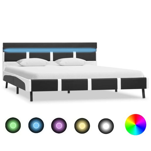 Estrutura de Cama de casal simple com LED 140x200 cm couro artificial cinzento