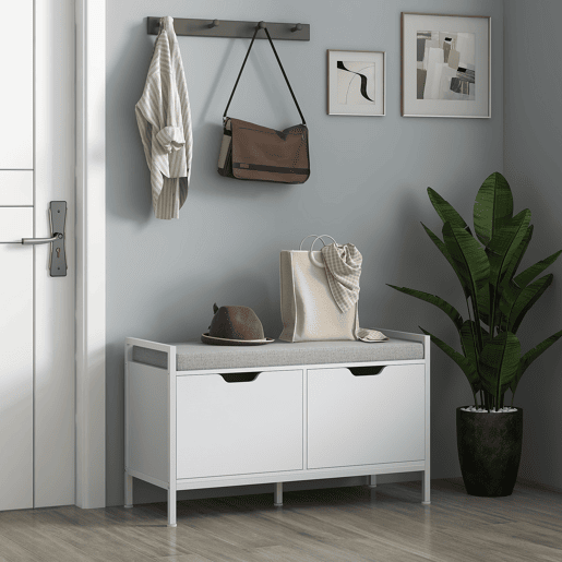Banco para sapatos para hall de entrada com assento almofadado removível para 4 pares de sapatos 84x35x50 cm Branco Banco para sapatos para hall de entrada com assento almofadado removível para 4 pares de sapatos 84x35x50 cm Branco