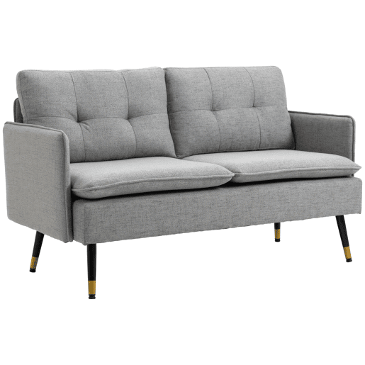 Sofá moderno de 2 lugares para sala de estar com 4 almofadas, apoios de braço e pés de aço, capacidade de carga de 240 kg, 139x68x80 cm, cinza