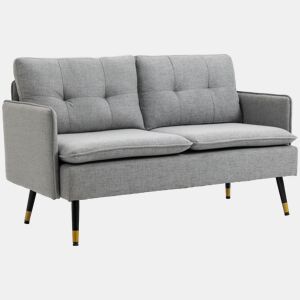 Sofá moderno de 2 lugares para sala de estar com 4 almofadas, apoios de braço e pés de aço, capacidade de carga de 240 kg, 139x68x80 cm, cinza