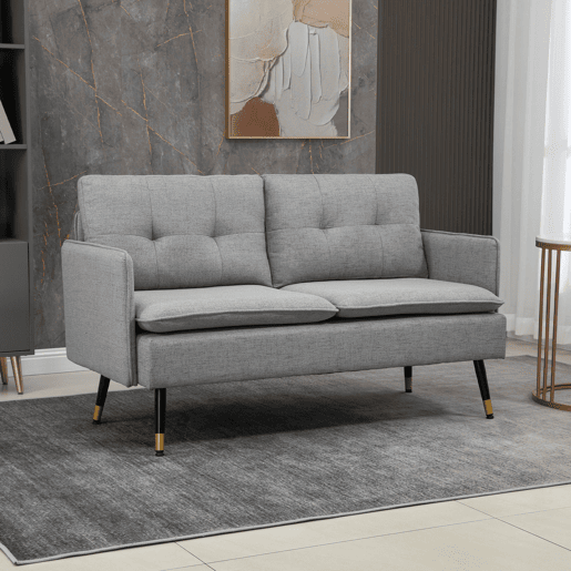 Sofá moderno de 2 lugares para sala de estar com 4 almofadas, apoios de braço e pés de aço, capacidade de carga de 240 kg, 139x68x80 cm, cinza
