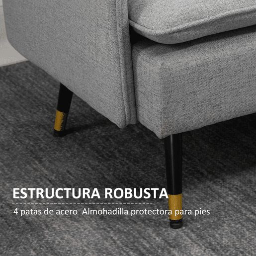 Sofá moderno de 2 lugares para sala de estar com 4 almofadas, apoios de braço e pés de aço, capacidade de carga de 240 kg, 139x68x80 cm, cinza
