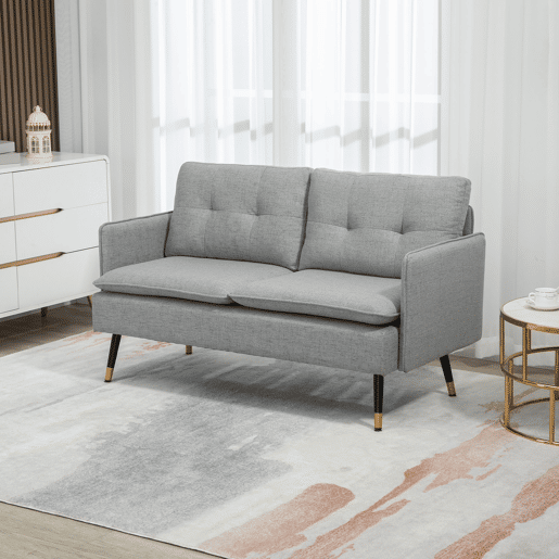 Sofá moderno de 2 lugares para sala de estar com 4 almofadas, apoios de braço e pés de aço, capacidade de carga de 240 kg, 139x68x80 cm, cinza