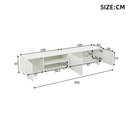 Móvel de TV 200 cm de painel de partículas com 3 portas,branco