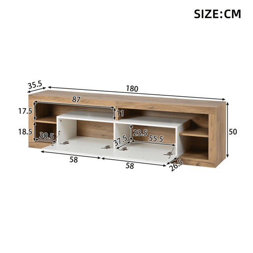 Móvel de TV 180 cm de painel de partículas com 2 portas e luz led,madeira+branco Móvel de TV 180 cm de painel de partículas com 2 portas e luz led,madeira+branco