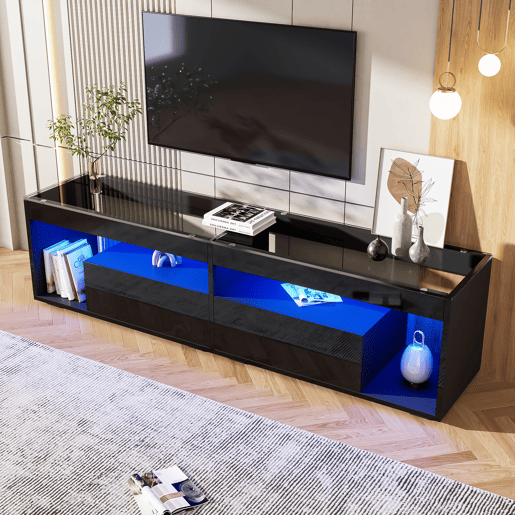 Móvel de TV 180 cm de painel de partículas com 2 gavetas e luz led,preto