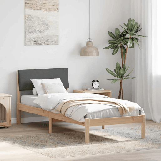 Estrutura de cama de solteiro simple, castanho e cinzento-escuro 75 x 190 cm Estrutura de cama de solteiro simple, castanho e cinzento-escuro 75 x 190 cm