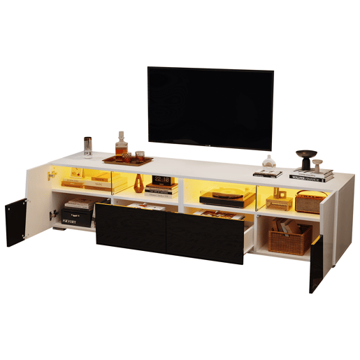Móvel de TV 180 cm de mdf com 2 portas,2 gavetas e luz led,branco+preto
