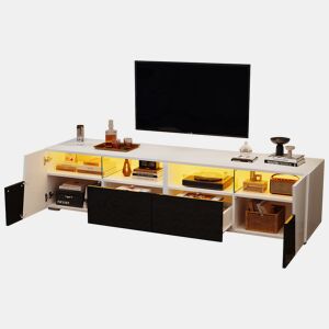 Móvel de TV 180 cm de mdf com 2 portas,2 gavetas e luz led,branco+preto