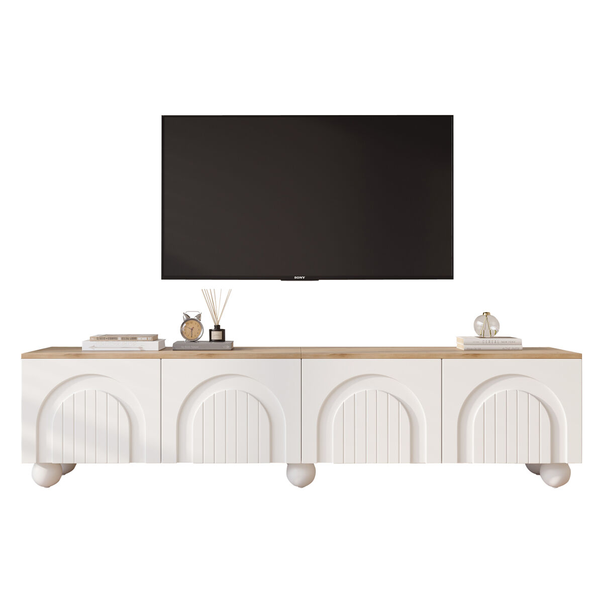 mueble tv 180 cm de mdf con 4 puertasblanconatural