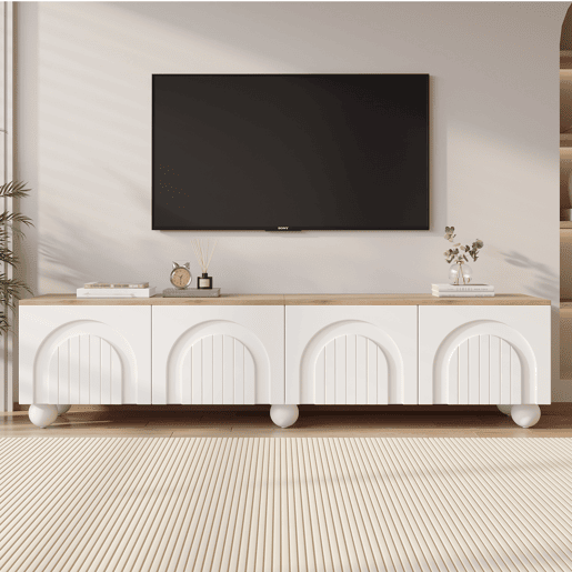 Móvel de TV 180 cm de mdf com 4 portas,branco+natural Móvel de TV 180 cm de mdf com 4 portas,branco+natural