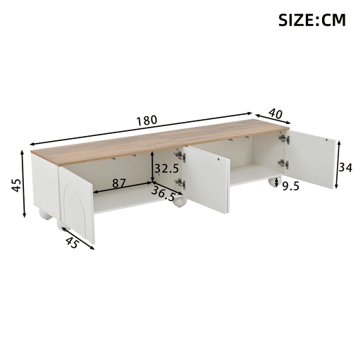Móvel de TV 180 cm de mdf com 4 portas,branco+natural Móvel de TV 180 cm de mdf com 4 portas,branco+natural
