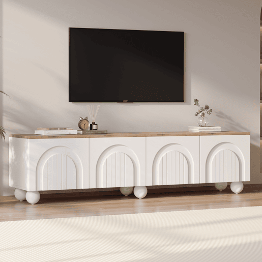 Móvel de TV 180 cm de mdf com 4 portas,branco+natural Móvel de TV 180 cm de mdf com 4 portas,branco+natural