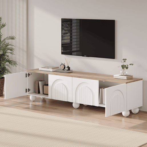 Móvel de TV 180 cm de mdf com 4 portas,branco+natural Móvel de TV 180 cm de mdf com 4 portas,branco+natural