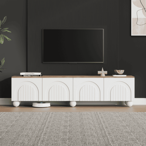 Móvel de TV 180 cm de mdf com 4 portas,branco+natural Móvel de TV 180 cm de mdf com 4 portas,branco+natural