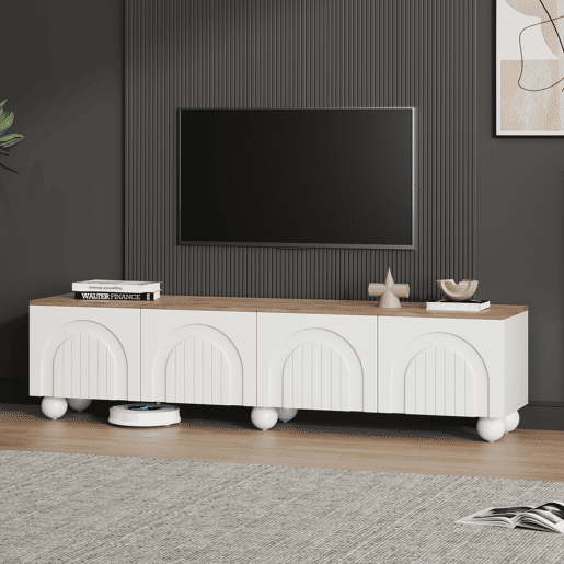 Móvel de TV 180 cm de mdf com 4 portas,branco+natural Móvel de TV 180 cm de mdf com 4 portas,branco+natural