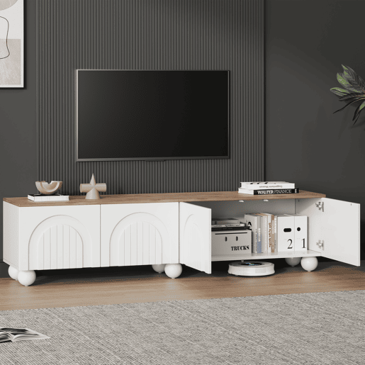 Móvel de TV 180 cm de mdf com 4 portas,branco+natural Móvel de TV 180 cm de mdf com 4 portas,branco+natural