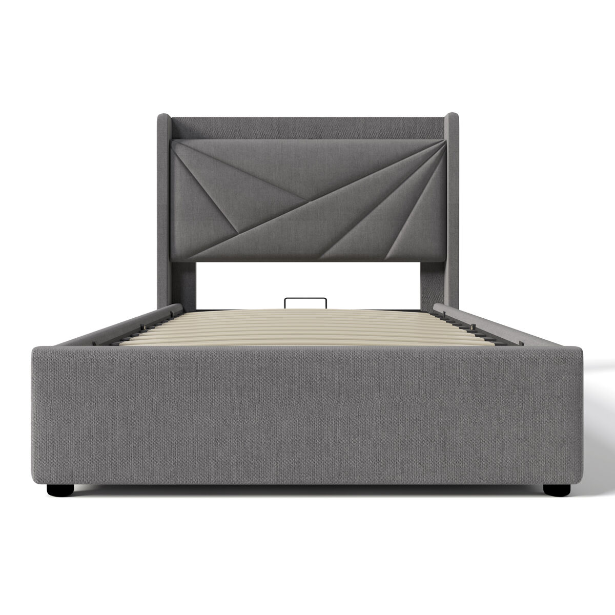 Cama contenedor de tela de lino 90x200 cm - con puerto usb y somier - gris