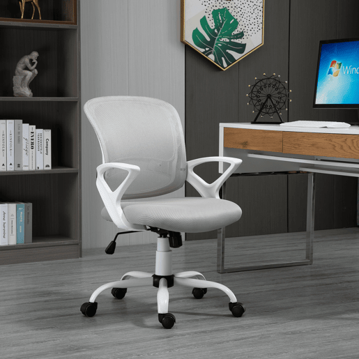 Cadeira de escritório em tela respirável, com inclinação e altura reguláveis, assento giratório 360° e suporte lombar, 61x61x89-99 cm, cinza. Cadeira de escritório em tela respirável, com inclinação e altura reguláveis, assento giratório 360° e suporte lombar, 61x61x89-99 cm, cinza.