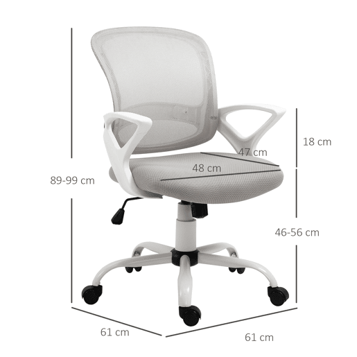 Cadeira de escritório em tela respirável, com inclinação e altura reguláveis, assento giratório 360° e suporte lombar, 61x61x89-99 cm, cinza. Cadeira de escritório em tela respirável, com inclinação e altura reguláveis, assento giratório 360° e suporte lombar, 61x61x89-99 cm, cinza.