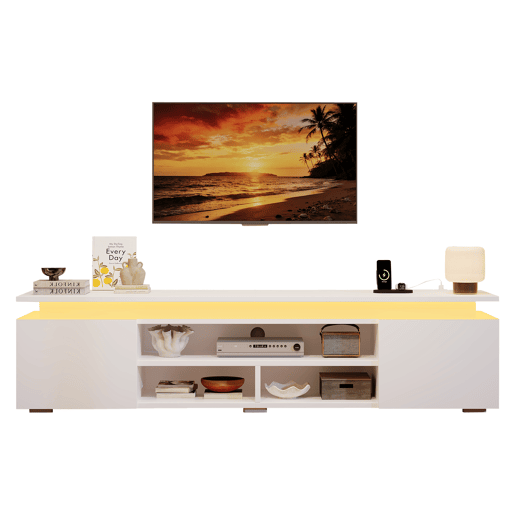 Móvel de TV 180 cm de mdf com 2 portas e luz led,branco Móvel de TV 180 cm de mdf com 2 portas e luz led,branco