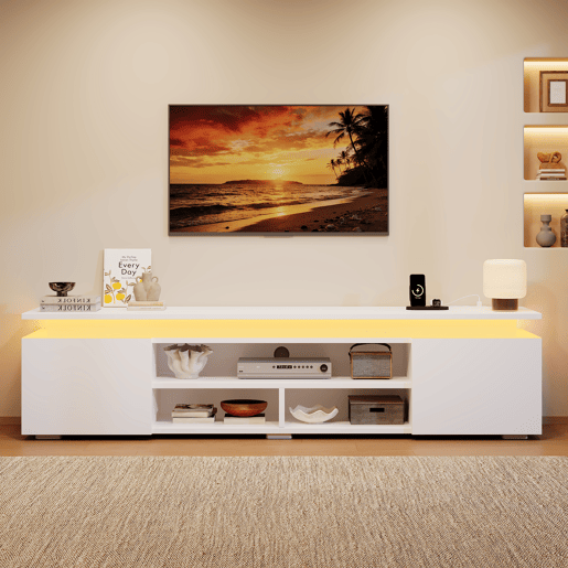 Móvel de TV 180 cm de mdf com 2 portas e luz led,branco Móvel de TV 180 cm de mdf com 2 portas e luz led,branco