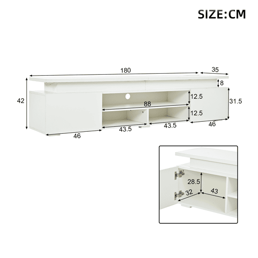 Móvel de TV 180 cm de mdf com 2 portas e luz led,branco Móvel de TV 180 cm de mdf com 2 portas e luz led,branco