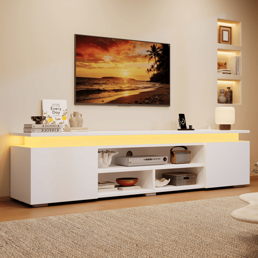 Móvel de TV 180 cm de mdf com 2 portas e luz led,branco Móvel de TV 180 cm de mdf com 2 portas e luz led,branco