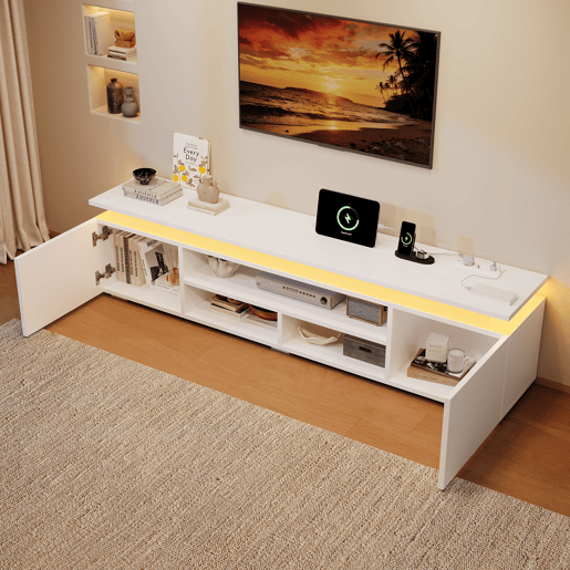 Móvel de TV 180 cm de mdf com 2 portas e luz led,branco Móvel de TV 180 cm de mdf com 2 portas e luz led,branco