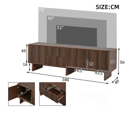 Móvel de TV 180 cm de painel de partículas com 2 portas e 2 gavetas,noz