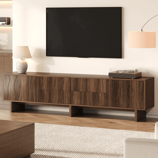 Móvel de TV 180 cm de painel de partículas com 2 portas e 2 gavetas,noz