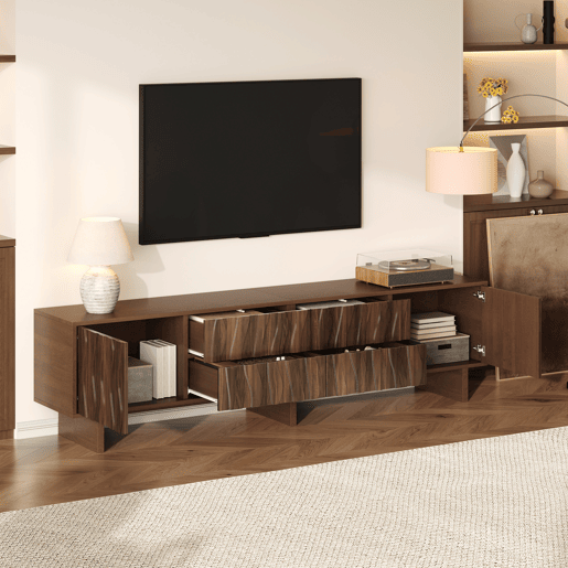 Móvel de TV 180 cm de painel de partículas com 2 portas e 2 gavetas,noz