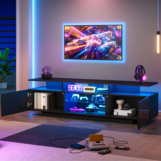 Móvel de TV 160 cm de mdf com 2 portas e luz led,preto Móvel de TV 160 cm de mdf com 2 portas e luz led,preto