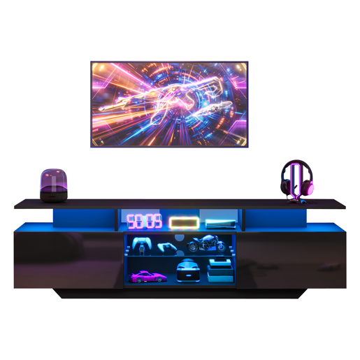 Móvel de TV 160 cm de mdf com 2 portas e luz led,preto Móvel de TV 160 cm de mdf com 2 portas e luz led,preto