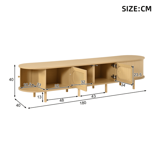 Móvel de TV 180 cm de mdf com 4 portas,natural Móvel de TV 180 cm de mdf com 4 portas,natural