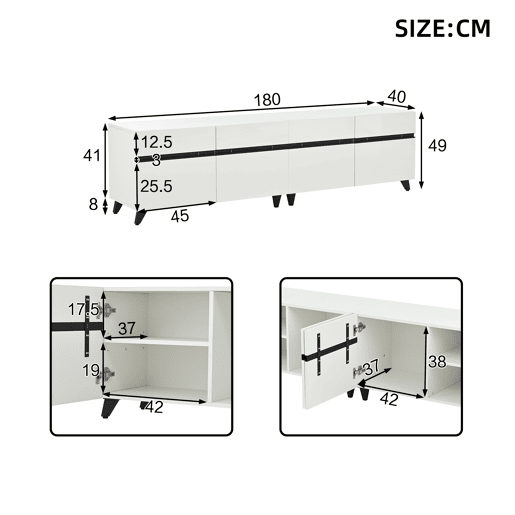 Móvel de TV 180 cm de mdf com 4 portas,branco Móvel de TV 180 cm de mdf com 4 portas,branco