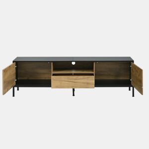 Móvel de TV 170 cm de painel de partículas com 2 portas e 1 gaveta,preto+madeira