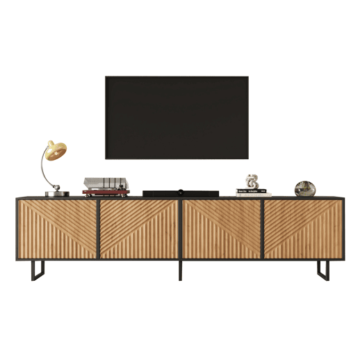 Móvel de TV 180 cm de painel de partículas com 4 portas,preto+madeira