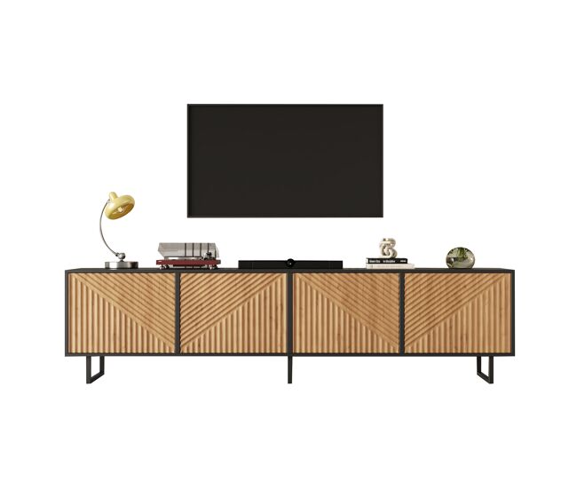 Mueble tv 180 cm de panel de partículas con 4 puertas,negro+madera