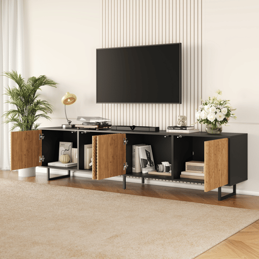 Móvel de TV 180 cm de painel de partículas com 4 portas,preto+madeira