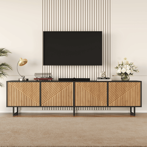 Móvel de TV 180 cm de painel de partículas com 4 portas,preto+madeira