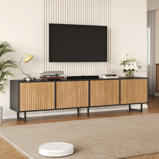 Móvel de TV 180 cm de painel de partículas com 4 portas,preto+madeira