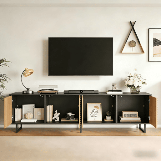 Móvel de TV 180 cm de painel de partículas com 4 portas,preto+madeira